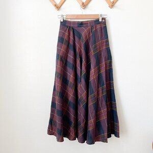 Vtg plum plaid herringbone midi a line skirt dark academia winter 26" waist